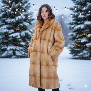 Women Small Winter Long Heavy Fur Coat Lined 2-Pocket 1-Inner-Pocket Luxury Warm